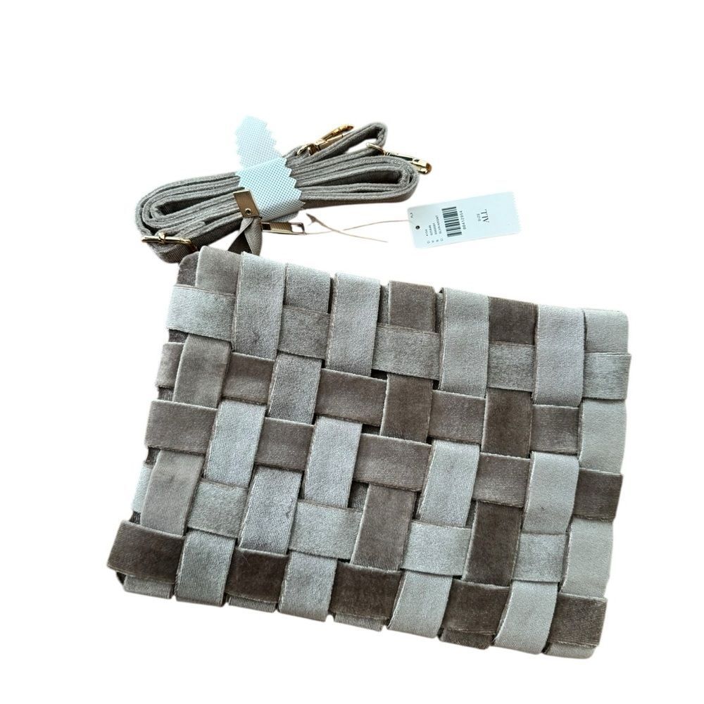 Anthropologie Woven Velvet Clutch in Gray and Taupe